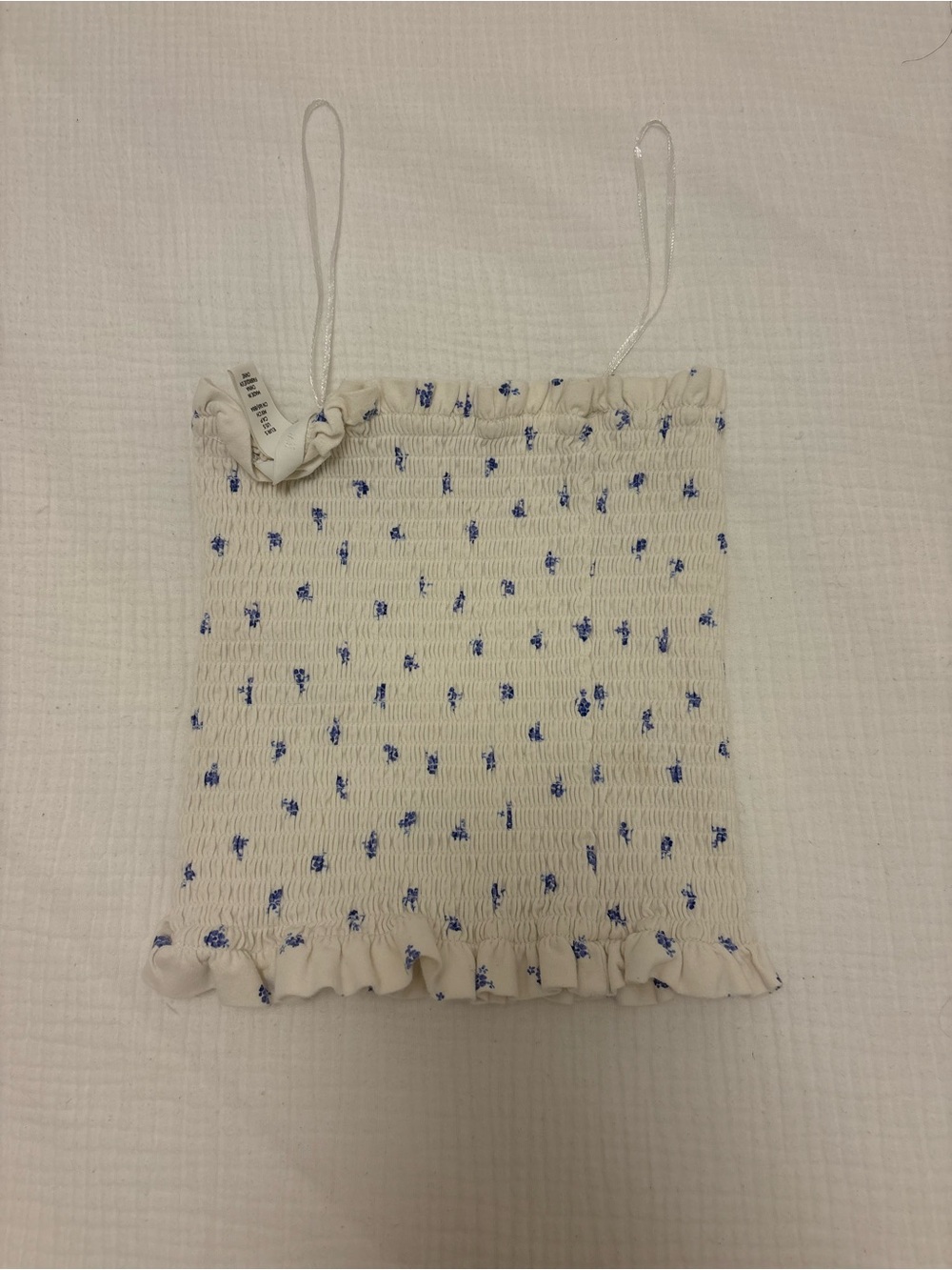Tube top White Floral with Blue flower Print